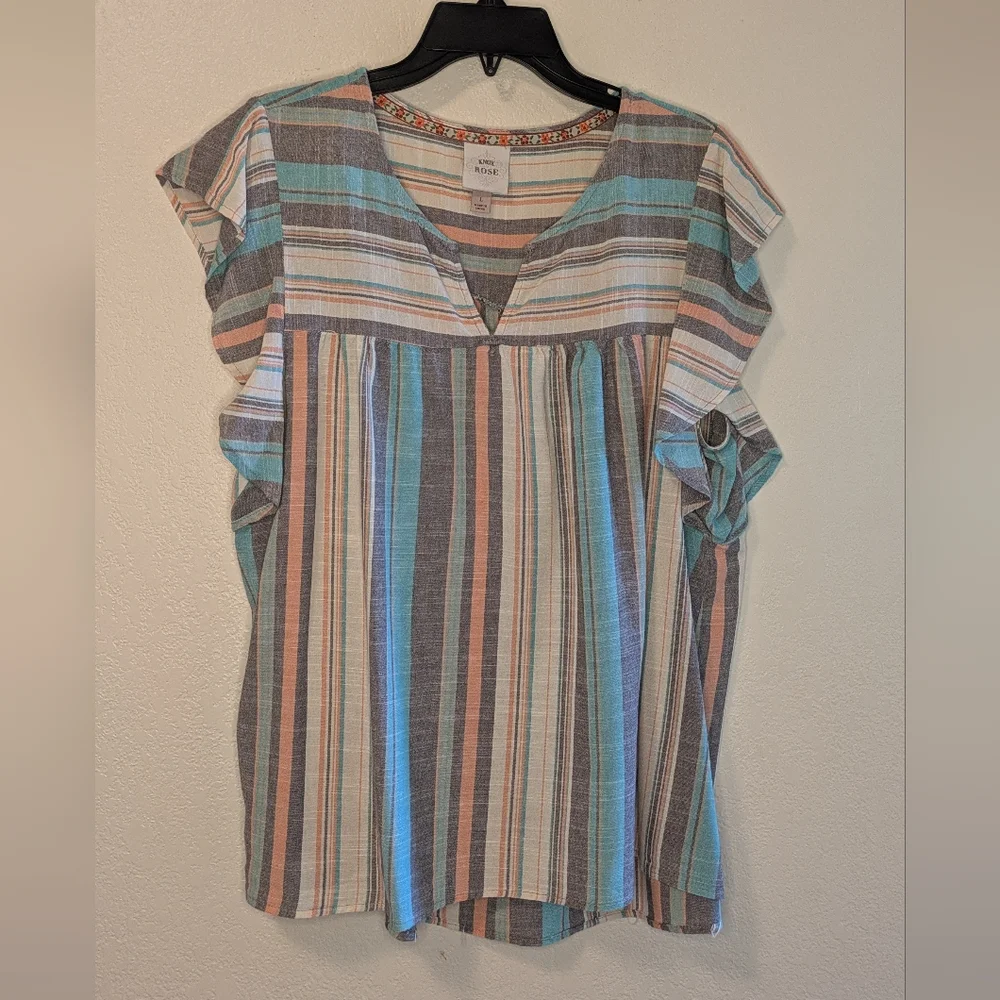 Knox Rose Sea Glass Flutter Sleeve Top - Picture 4 of 8